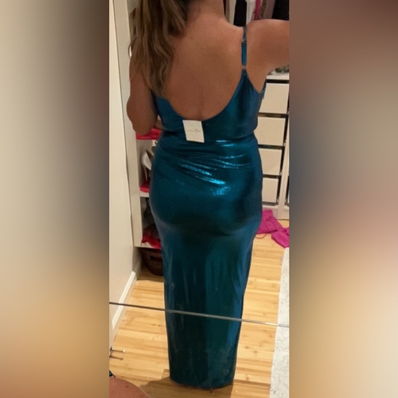 Label Nue- size small blue metallic dress with side slit - Picture 2 of 2